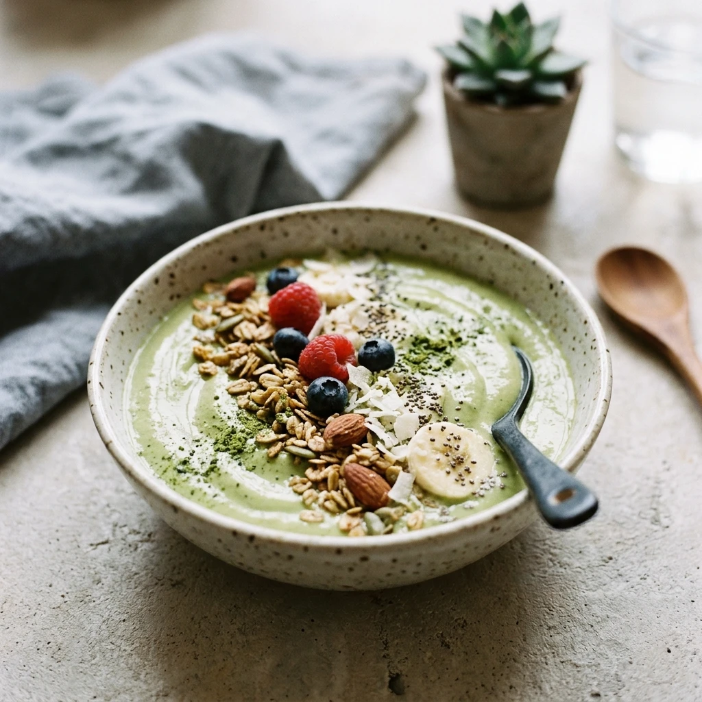 Green Matcha Smoothie Bowl Thick Creamy Detox Superfood Granola Healthy Weight Loss