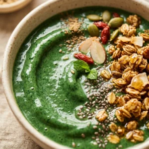 Green Spirulina Smoothie Bowl Thick Creamy Detox Superfood Granola Healthy Weight Loss