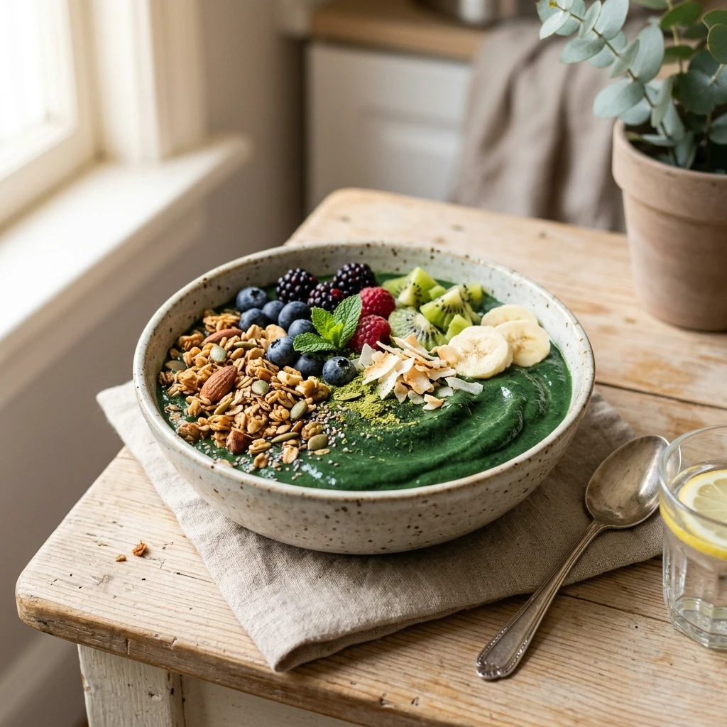 Green Spirulina Smoothie Bowl Thick Creamy Detox Superfood Granola Healthy Weight Loss