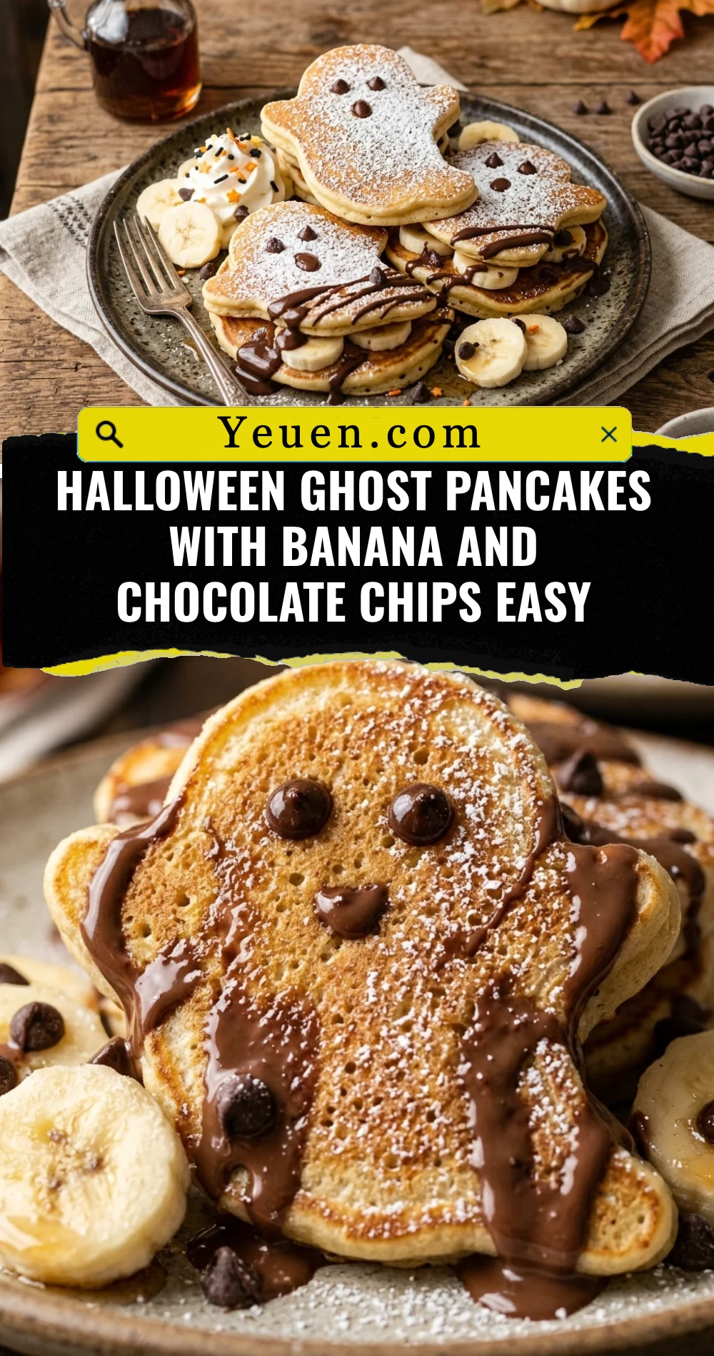 Halloween Ghost Pancakes With Banana And Chocolate Chips Easy