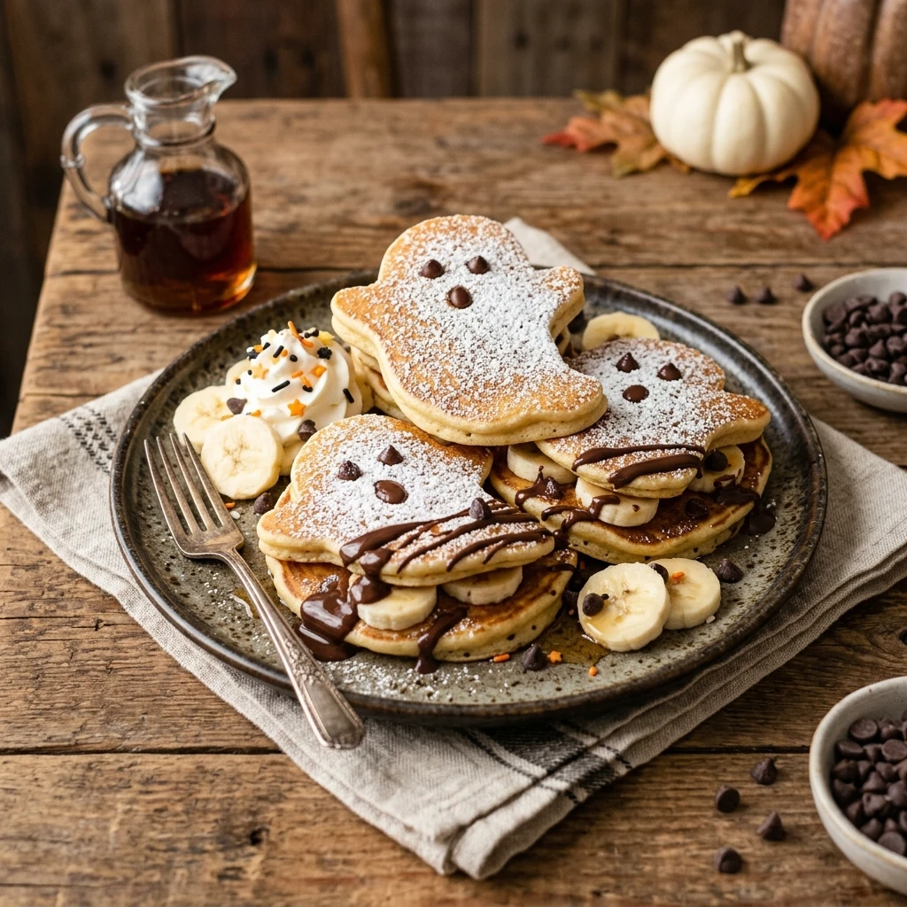 Halloween Ghost Pancakes With Banana And Chocolate Chips Easy