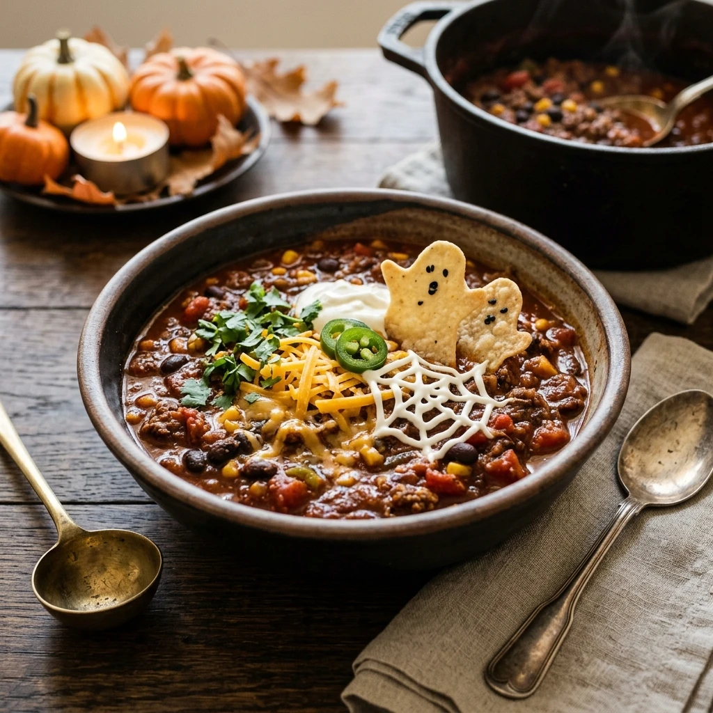 Haunted Halloween Chili One-Pot Feeds 8 Spooky