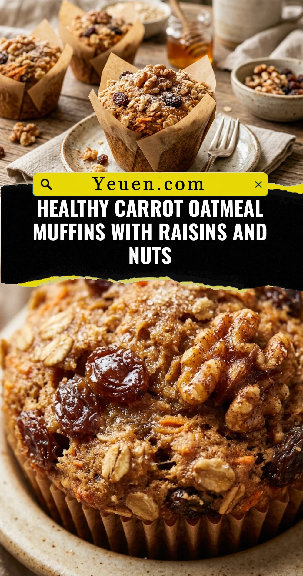 Healthy Carrot Oatmeal Muffins With Raisins And Nuts