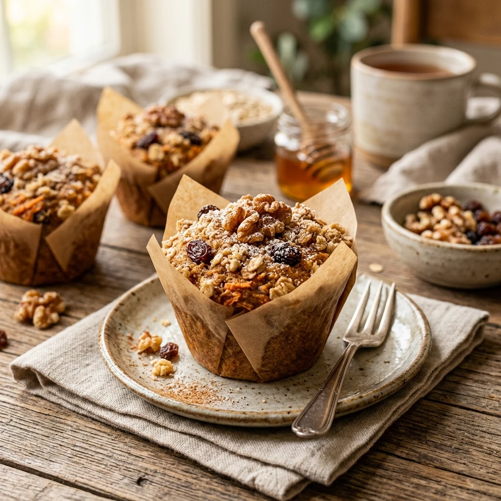 Healthy Carrot Oatmeal Muffins With Raisins And Nuts