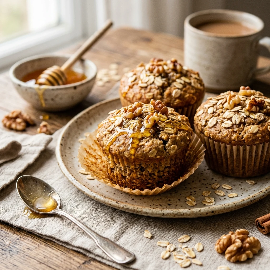 Healthy Oatmeal Banana Muffins With Honey And Cinnamon