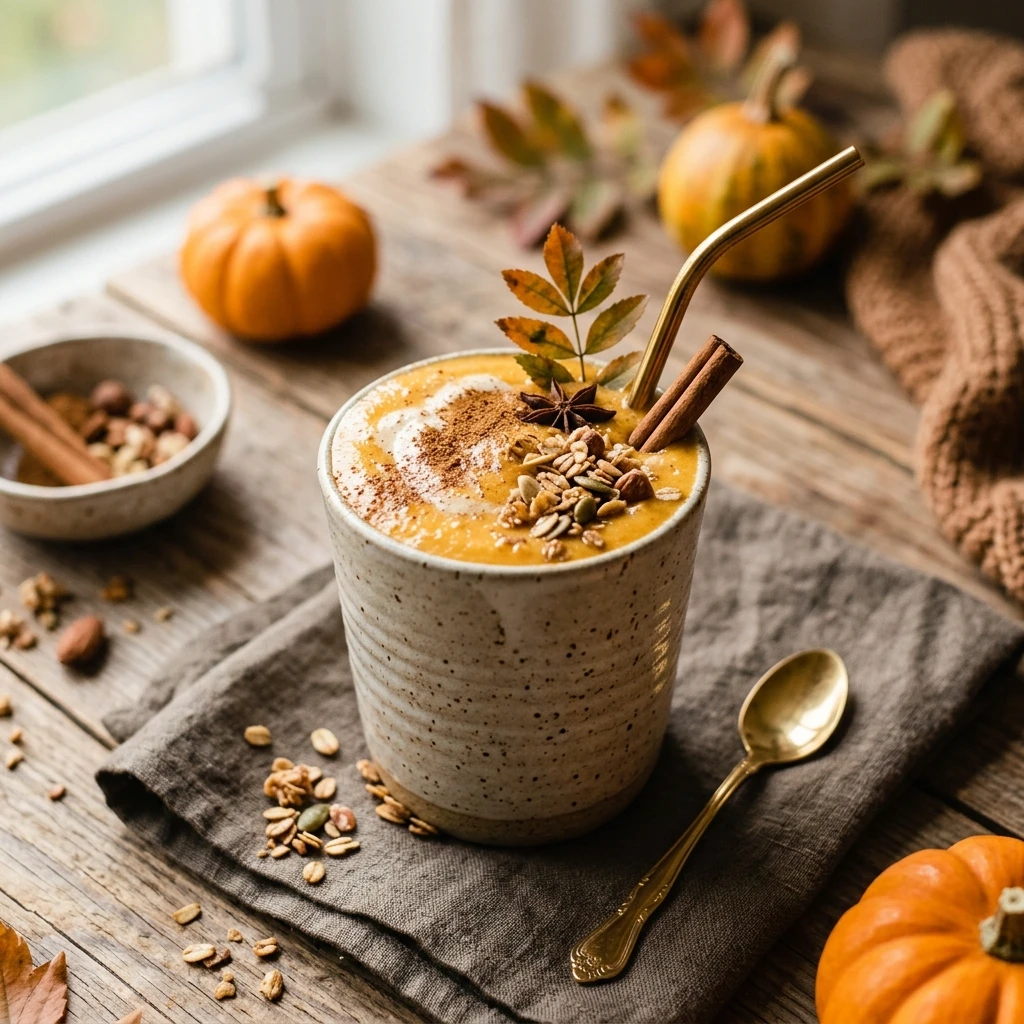 Healthy Pumpkin Spice Smoothie With Protein Powder Fall