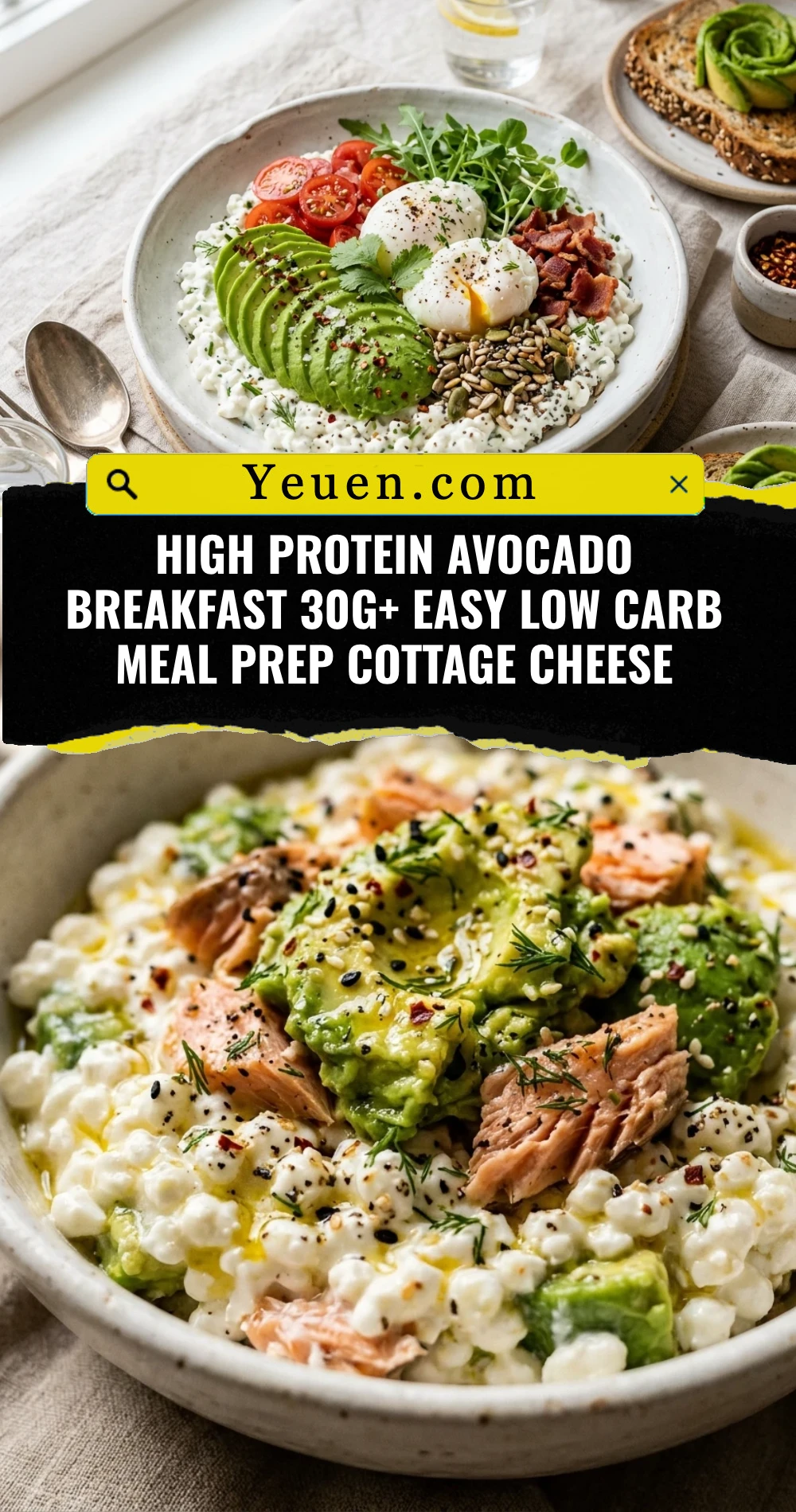 High Protein Avocado Breakfast 30g+ Easy Low Carb Meal Prep Cottage Cheese