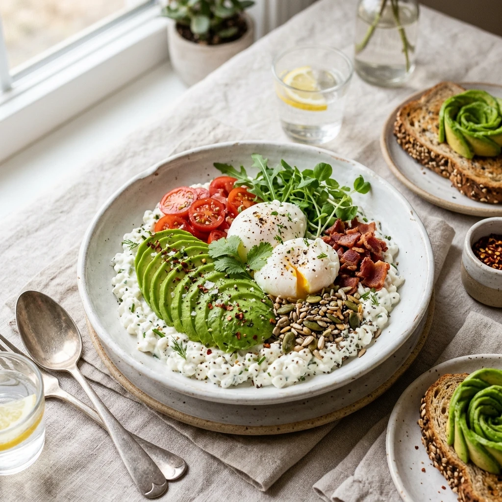 High Protein Avocado Breakfast 30g+ Easy Low Carb Meal Prep Cottage Cheese
