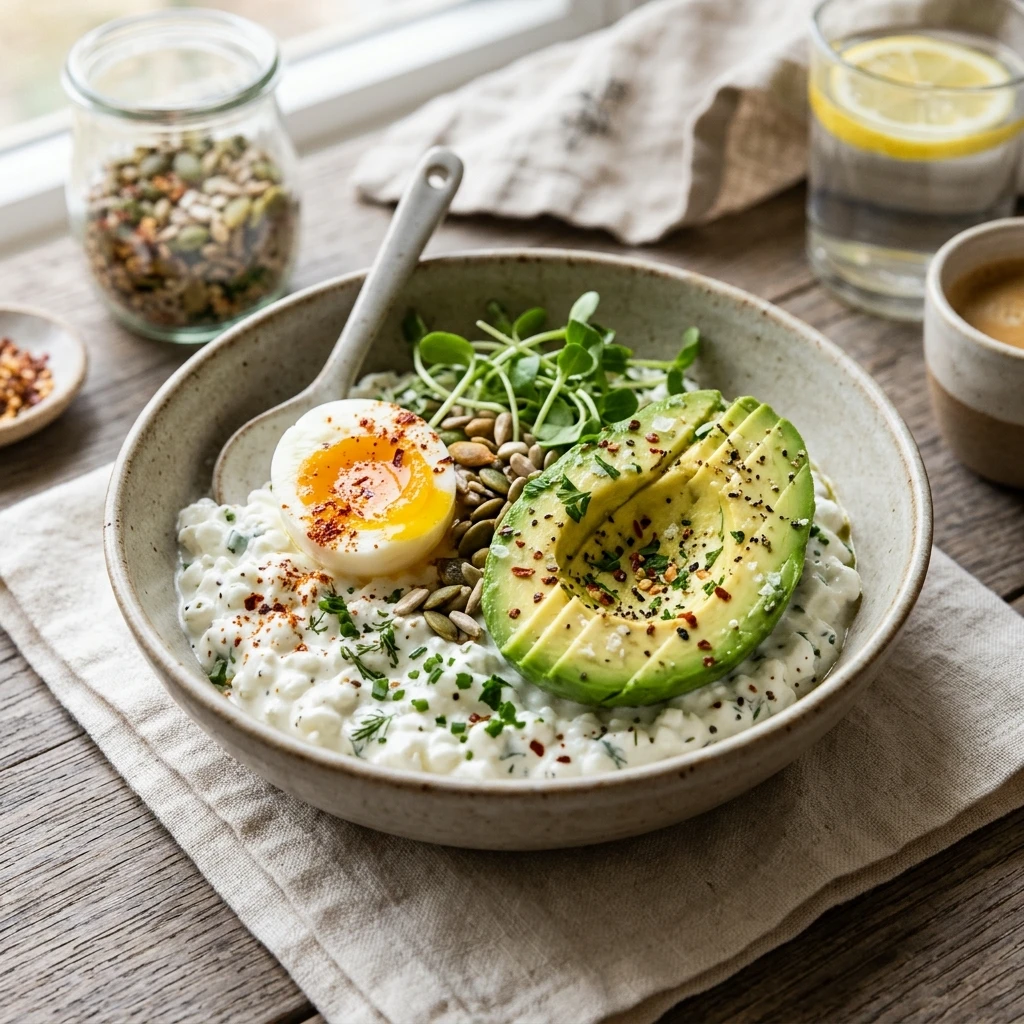 High Protein Avocado Breakfast 30g+ Easy Meal Prep Low Carb Cottage Cheese