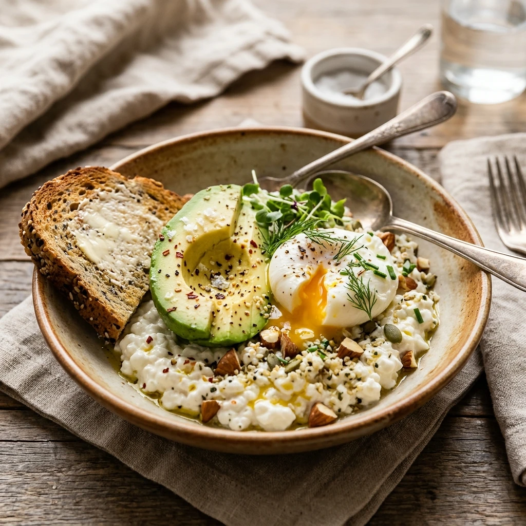 High Protein Avocado Breakfast 30g+ Easy Meal Prep Low Carb Cottage Cheese