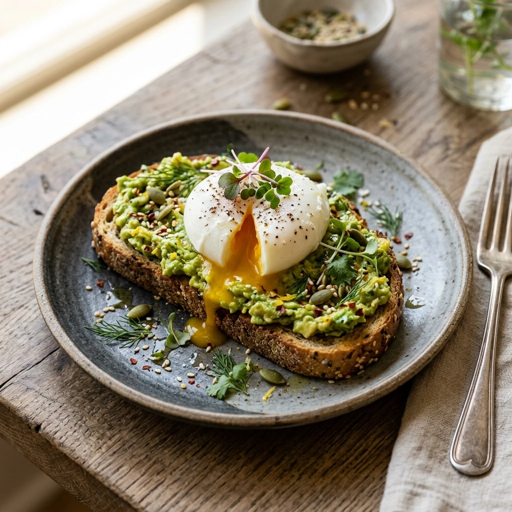 High Protein Avocado Toast With Poached Egg