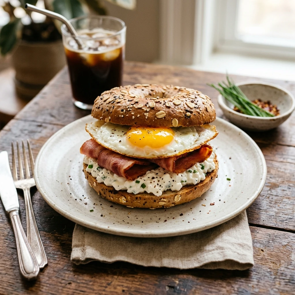 High Protein Bagel Breakfast 30g+ Easy Meal Prep Low Carb Cottage Cheese