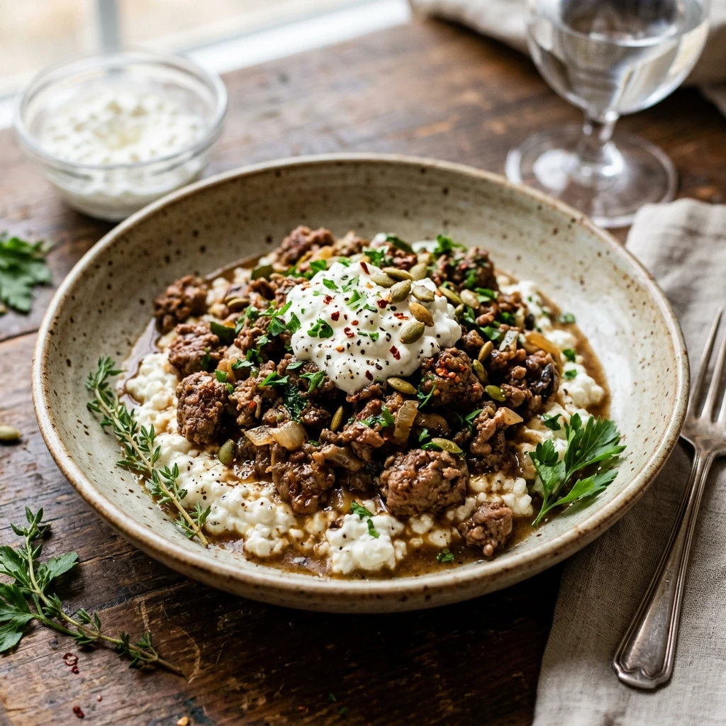 High Protein Beef Dinner 30g+ Easy Low Carb Meal Prep Cottage Cheese