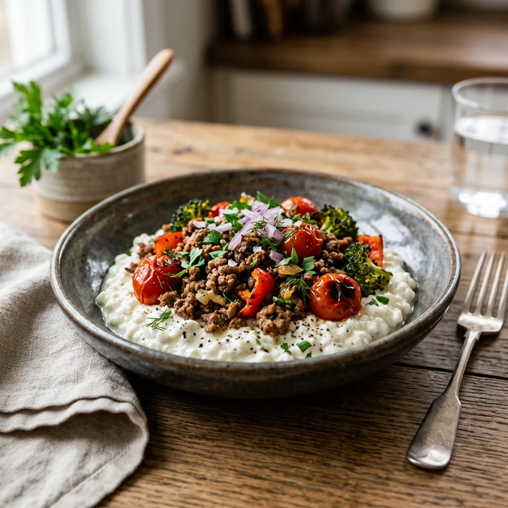High Protein Beef Dinner 30g+ Easy Meal Prep Low Carb Cottage Cheese