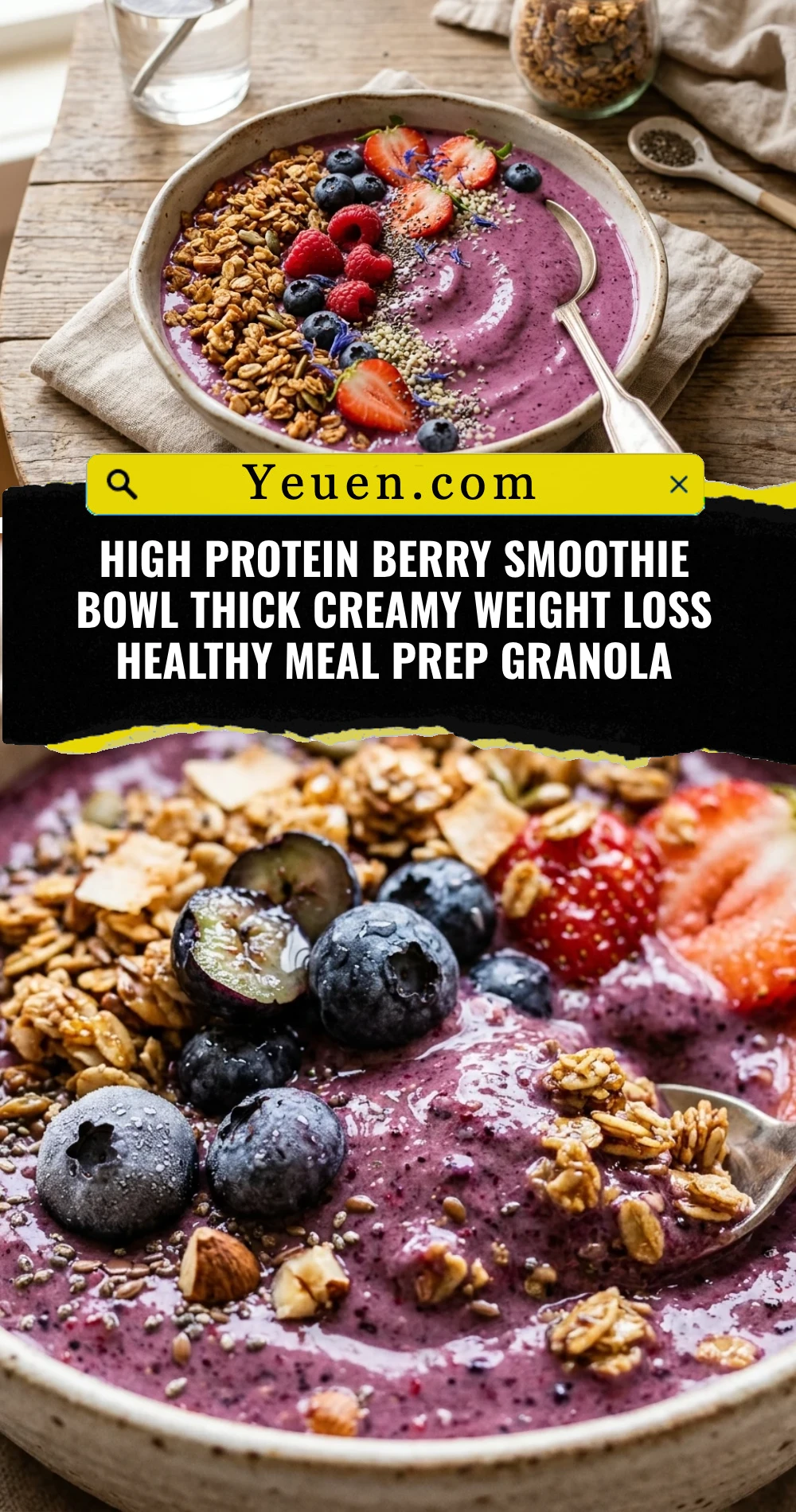 High Protein Berry Smoothie Bowl Thick Creamy Weight Loss Healthy Meal Prep Granola