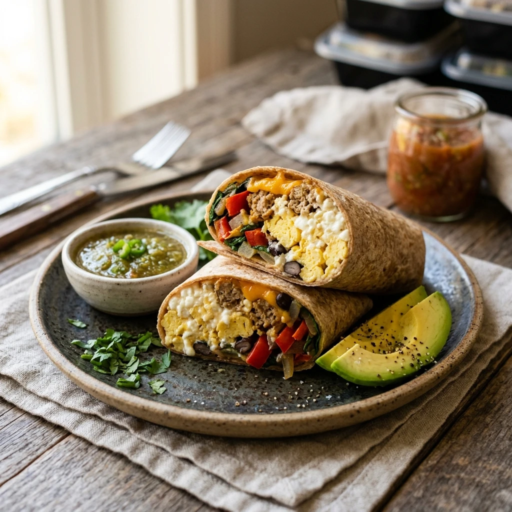 High Protein Breakfast Burrito Cottage Cheese Freezer Meal Prep