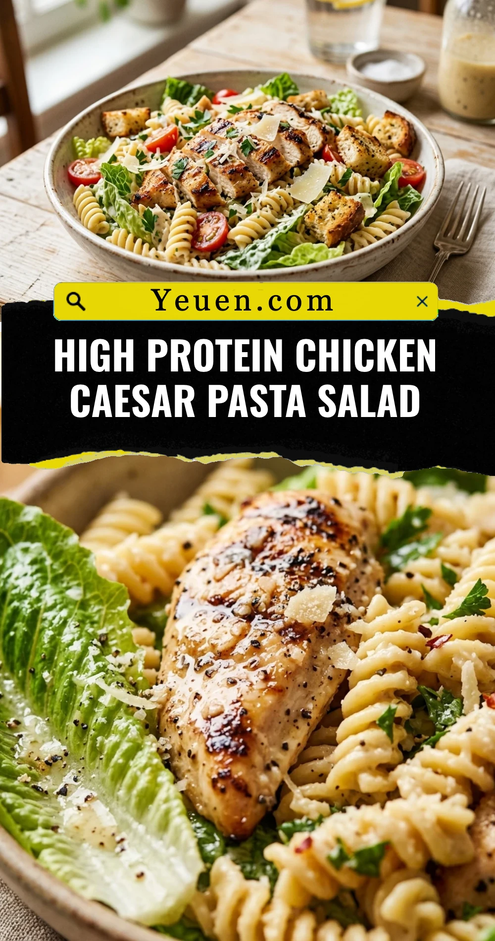 High Protein Chicken Caesar Pasta Salad