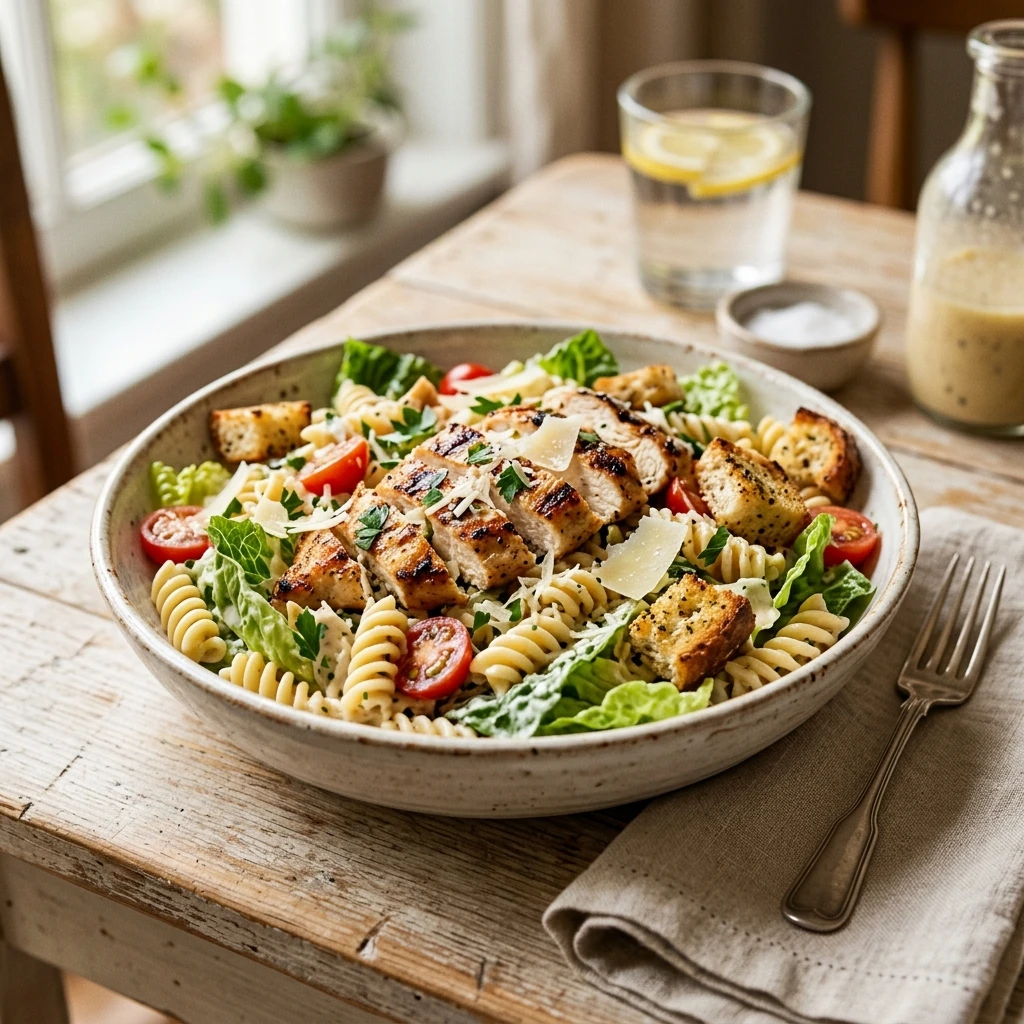 High Protein Chicken Caesar Pasta Salad
