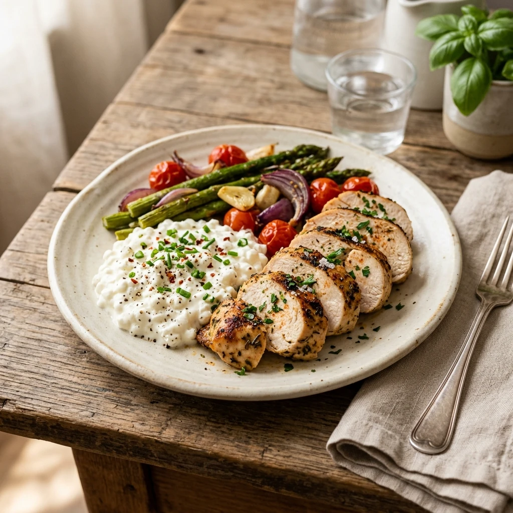 High Protein Chicken Dinner 30g+ Easy Low Carb Meal Prep Cottage Cheese