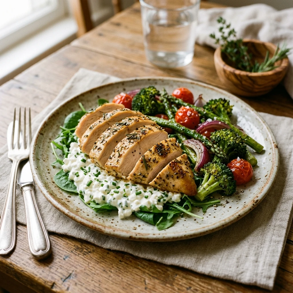 High Protein Chicken Dinner 30g+ Easy Meal Prep Low Carb Cottage Cheese