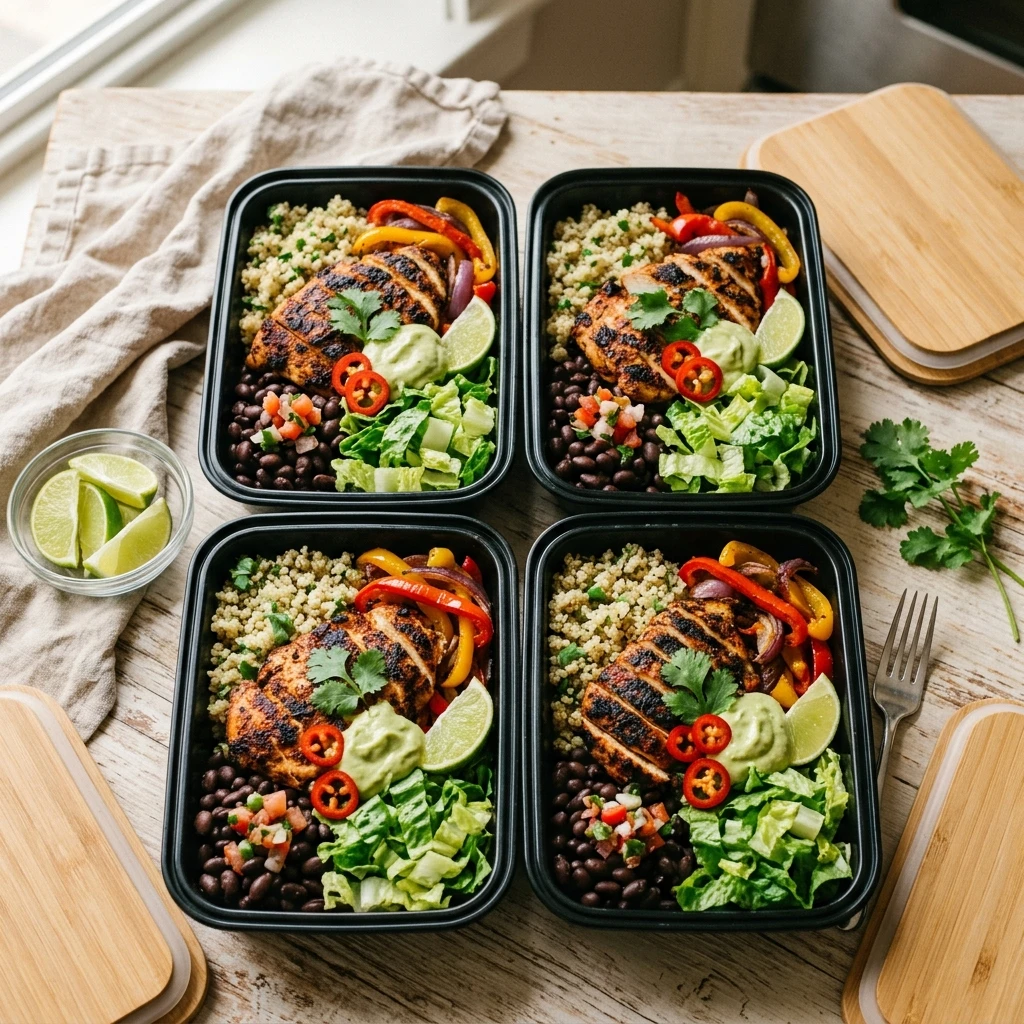 High Protein Chicken Fajita Bowls Meal Prep