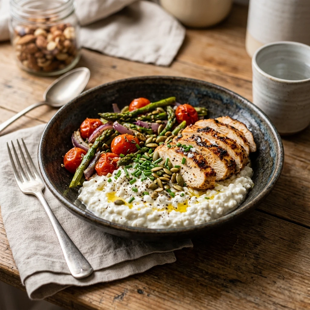 High Protein Chicken Meal Prep 30g+ Easy Breakfast Dinner Cottage Cheese