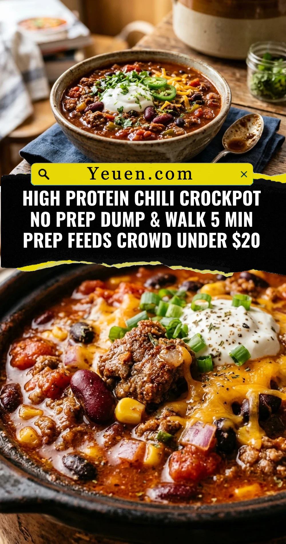 High Protein Chili Crockpot No Prep Dump & Walk 5 Min Prep Feeds Crowd Under $20