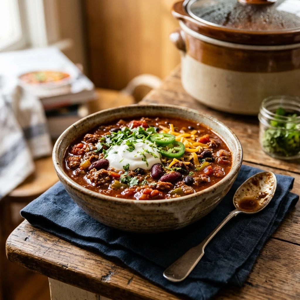 High Protein Chili Crockpot No Prep Dump & Walk 5 Min Prep Feeds Crowd Under $20