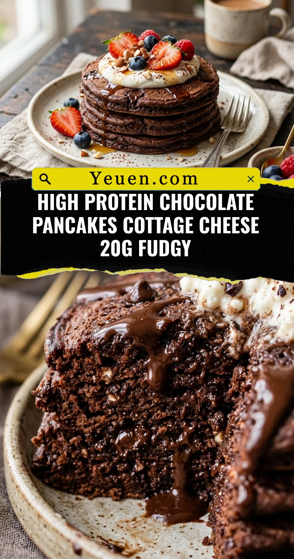 High Protein Chocolate Pancakes Cottage Cheese 20g Fudgy