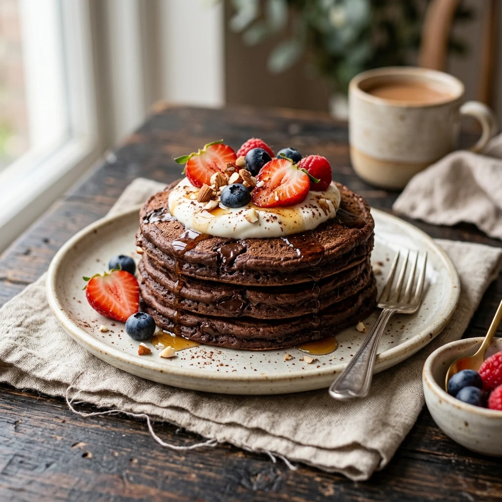 High Protein Chocolate Pancakes Cottage Cheese 20g Fudgy