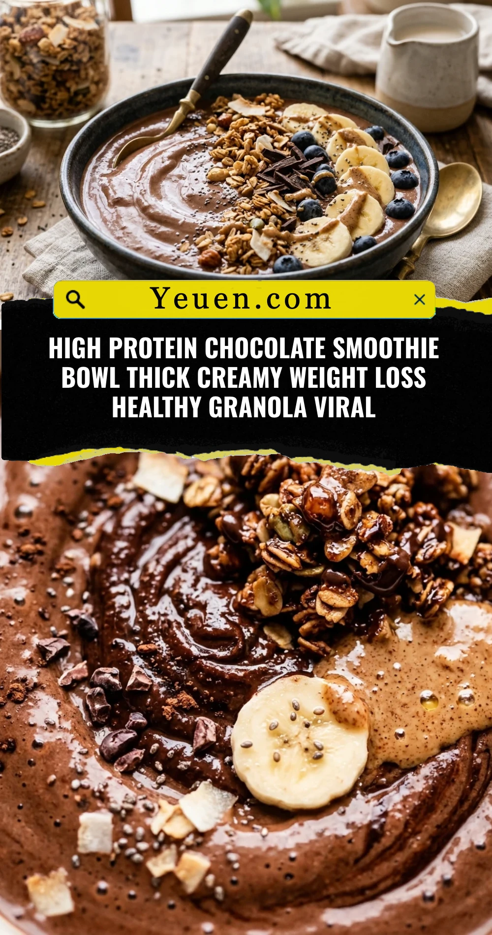 High Protein Chocolate Smoothie Bowl Thick Creamy Weight Loss Healthy Granola Viral