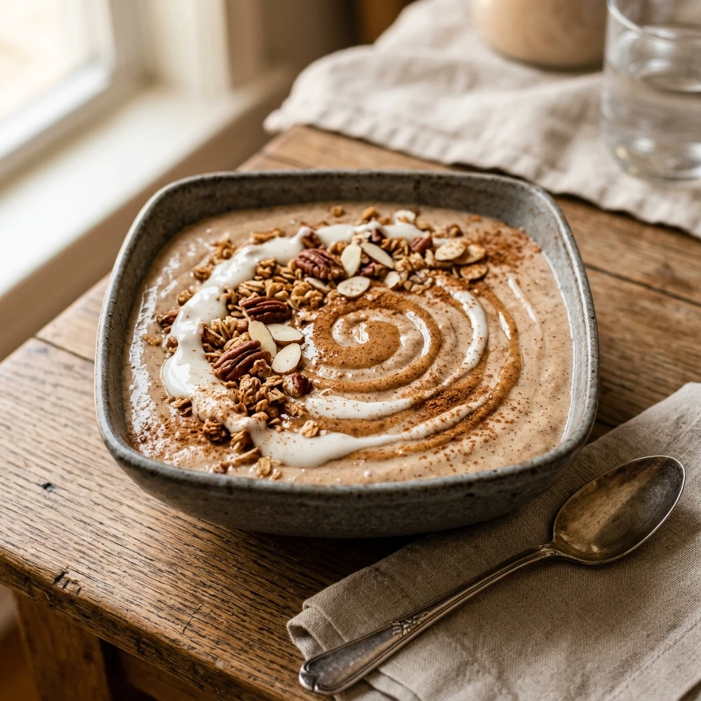 High Protein Cinnamon Roll Smoothie Bowl Thick Creamy Weight Loss Healthy Dessert