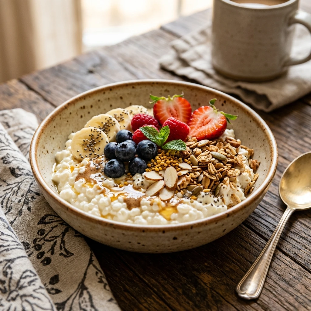 High Protein Cottage Cheese Bowl Sweet Breakfast