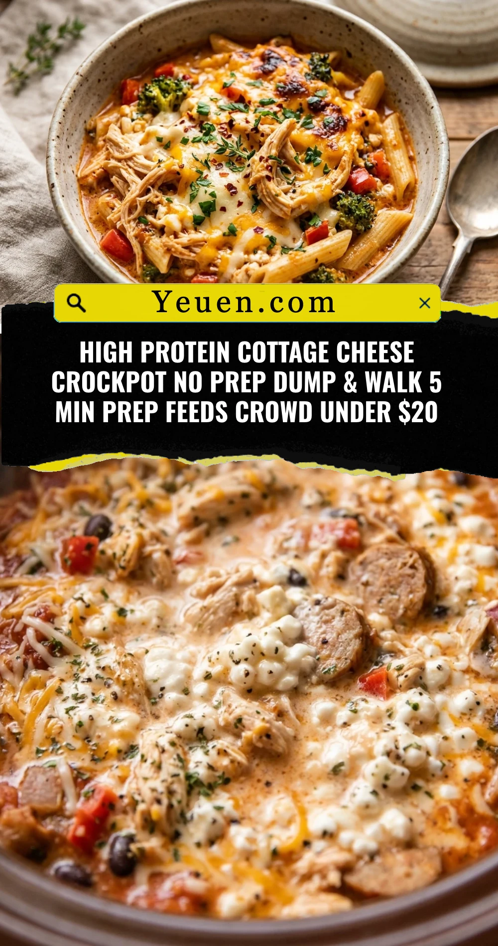 High Protein Cottage Cheese Crockpot No Prep Dump & Walk 5 Min Prep Feeds Crowd Under $20