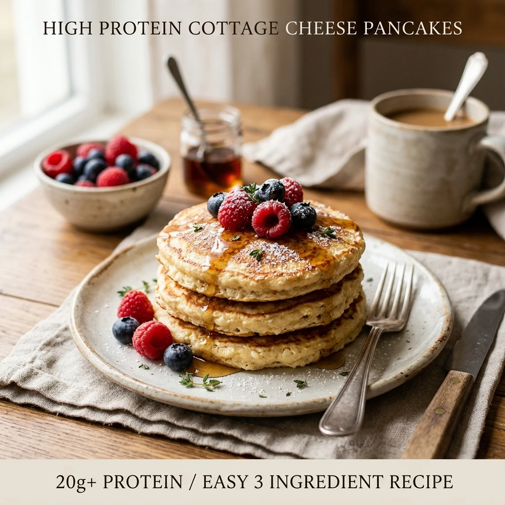 High Protein Cottage Cheese Pancakes 20g+ Easy Breakfast 3 Ingredient No Powder