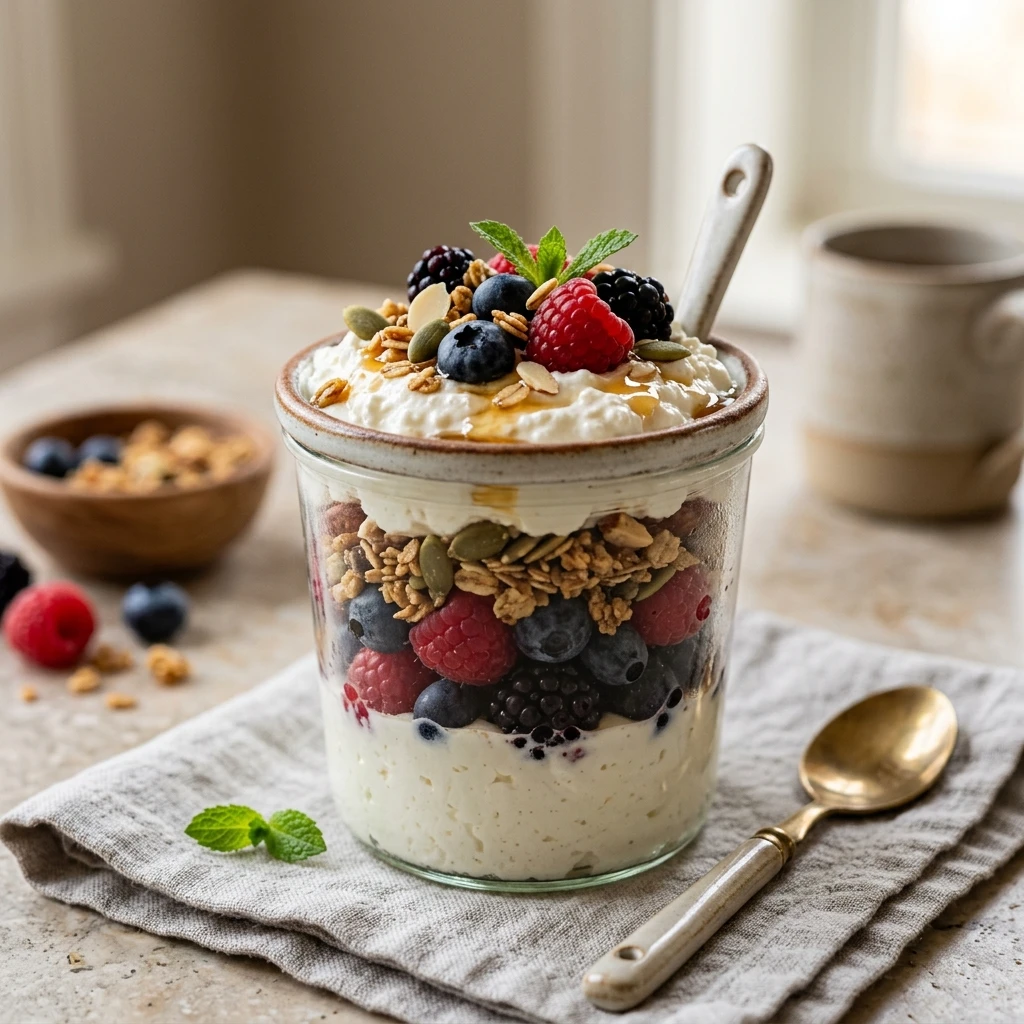 High Protein Cottage Cheese Parfait Breakfast 25g