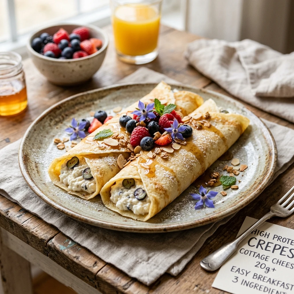 High Protein Crepes Cottage Cheese 20g+ Easy Breakfast 3 Ingredient