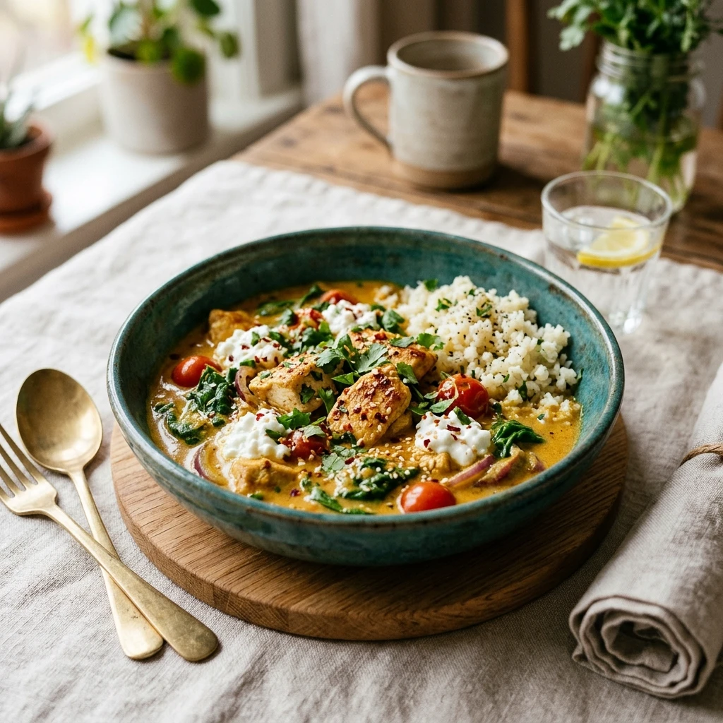 High Protein Curry Dinner 30g+ Easy Meal Prep Low Carb Cottage Cheese