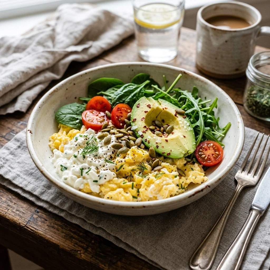 High Protein Egg Breakfast 30g+ Easy Low Carb Meal Prep Cottage Cheese