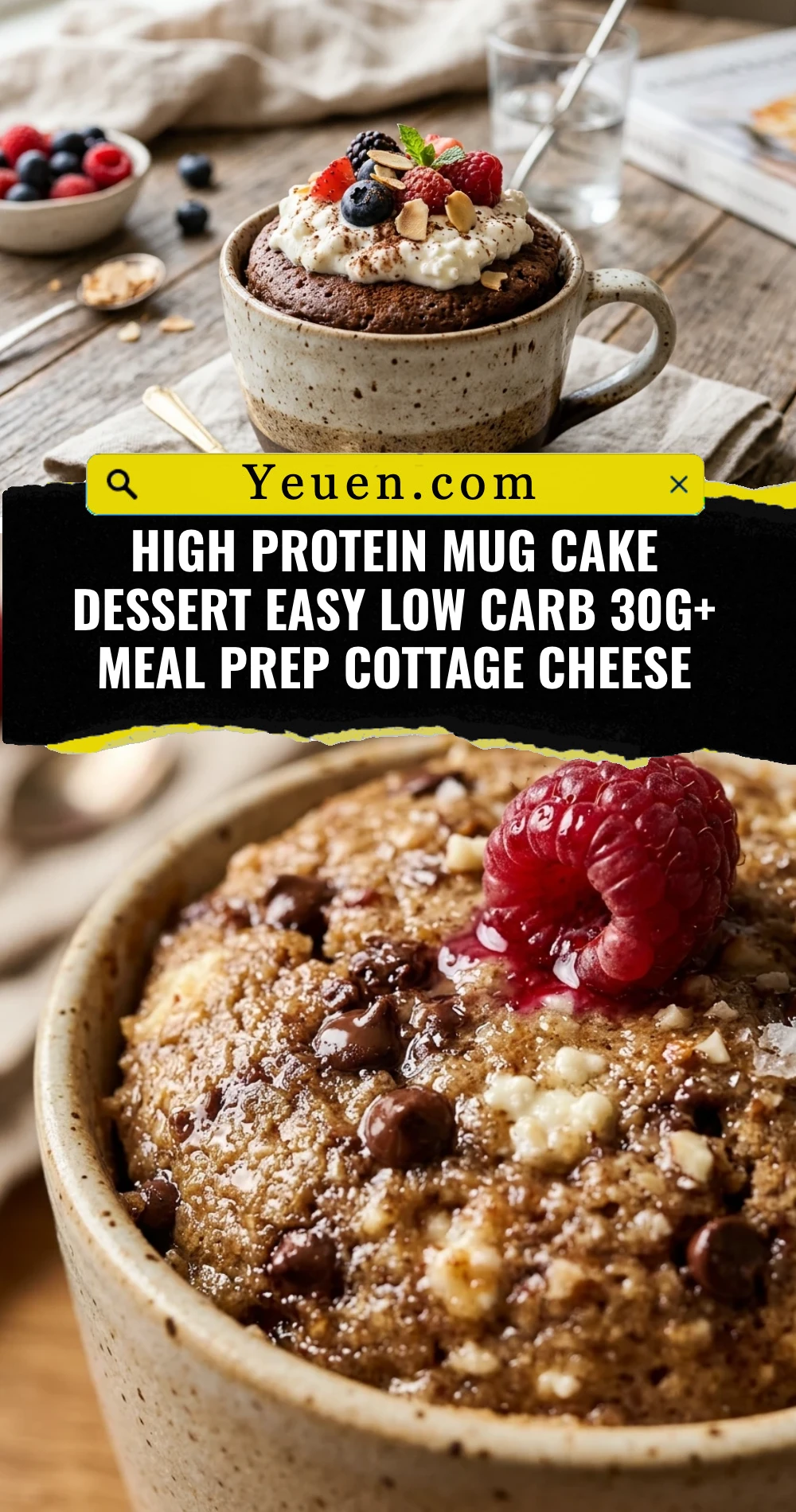 High Protein Mug Cake Dessert Easy Low Carb 30g+ Meal Prep Cottage Cheese