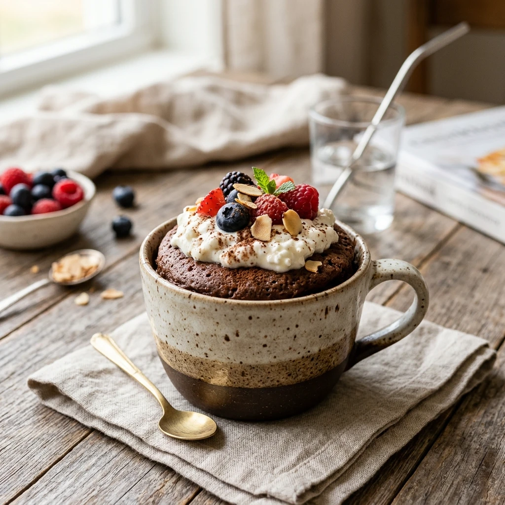 High Protein Mug Cake Dessert Easy Low Carb 30g+ Meal Prep Cottage Cheese