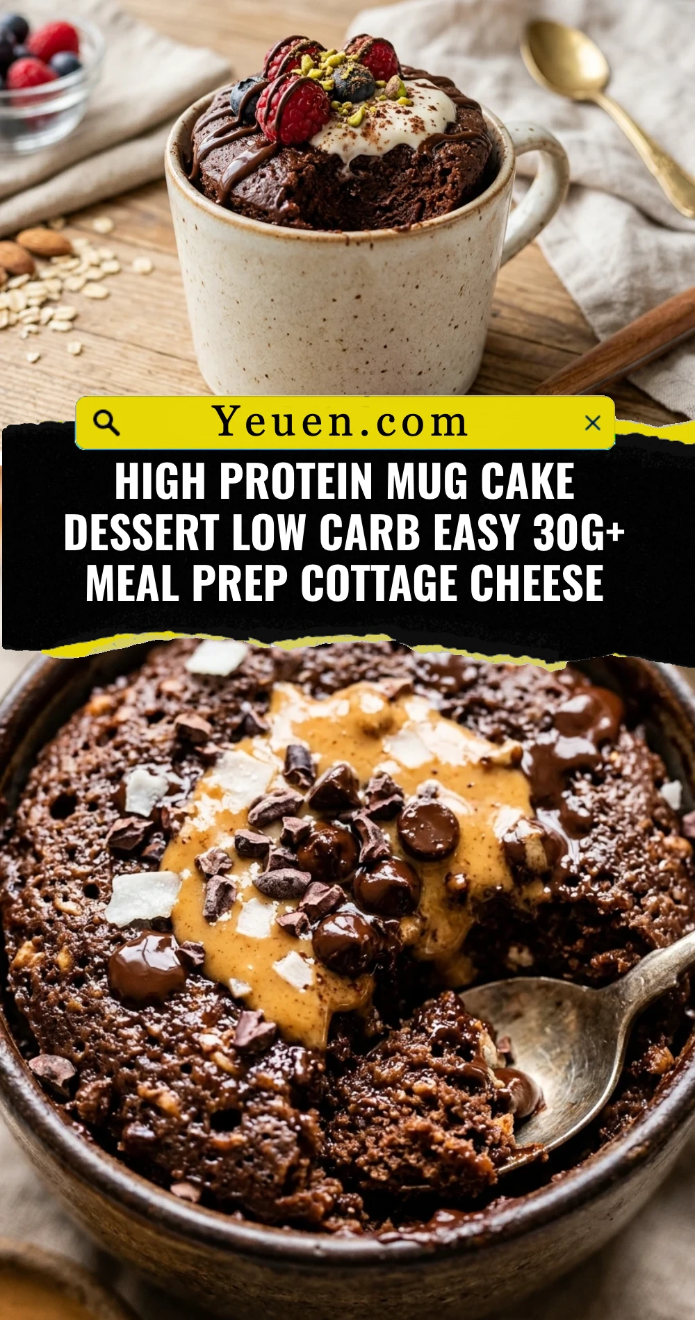 High Protein Mug Cake Dessert Low Carb Easy 30g+ Meal Prep Cottage Cheese