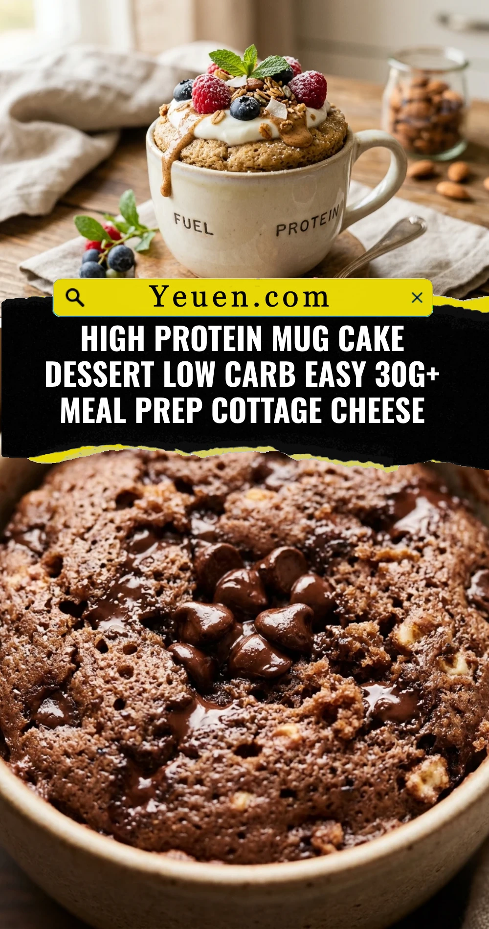 High Protein Mug Cake Dessert Low Carb Easy 30g+ Meal Prep Cottage Cheese