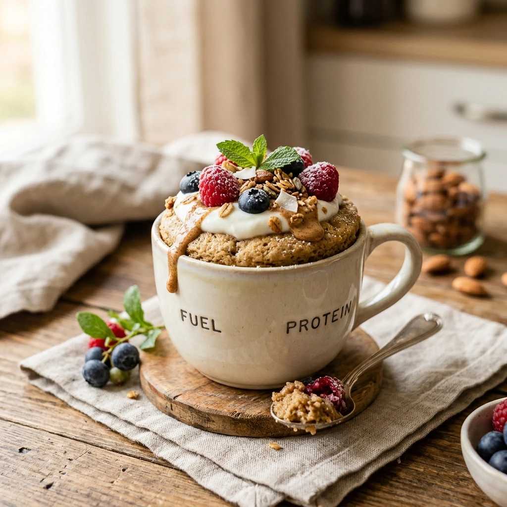High Protein Mug Cake Dessert Low Carb Easy 30g+ Meal Prep Cottage Cheese