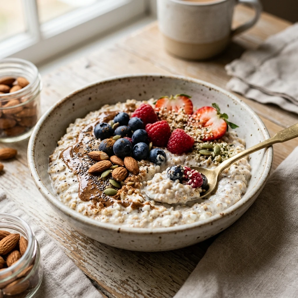 High Protein Oats Breakfast 30g+ Easy Meal Prep Low Carb Cottage Cheese