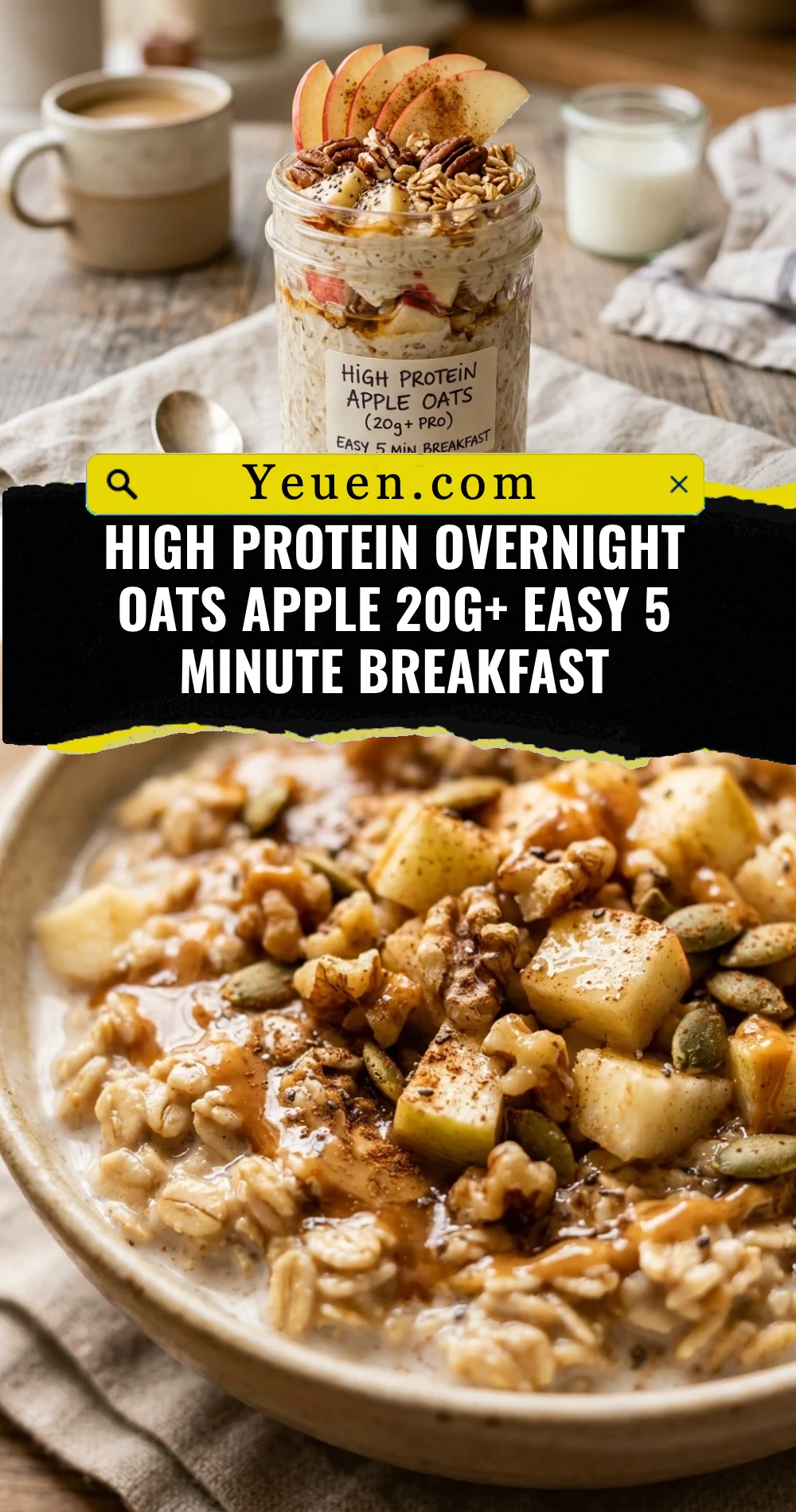 High Protein Overnight Oats Apple 20g+ Easy 5 Minute Breakfast