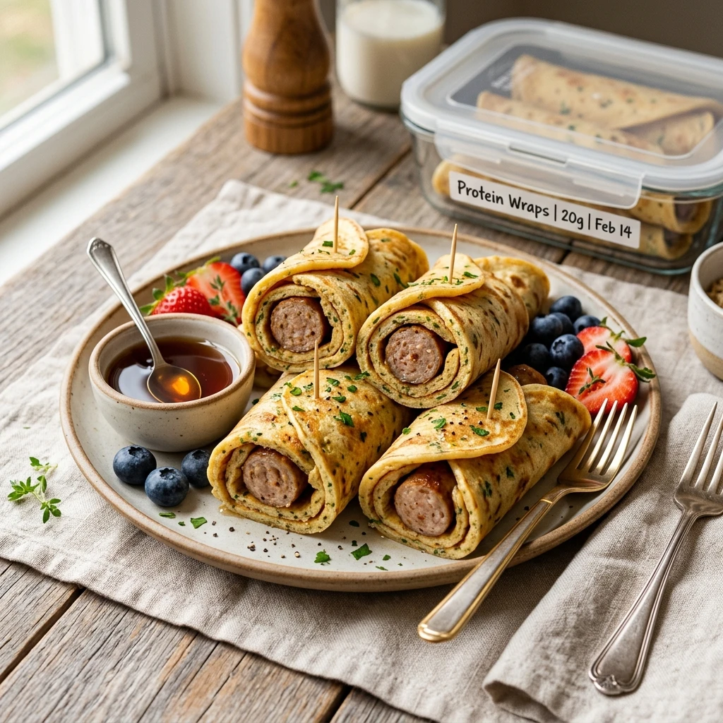 High Protein Pancake Sausage Wraps 20g Freezer Meal Prep