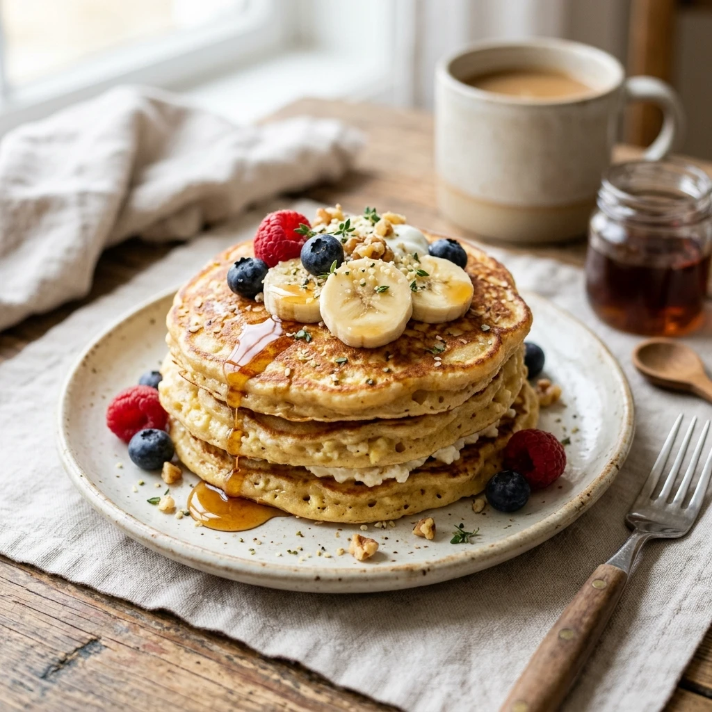 High Protein Pancakes Cottage Cheese Banana 20g+ Easy Breakfast