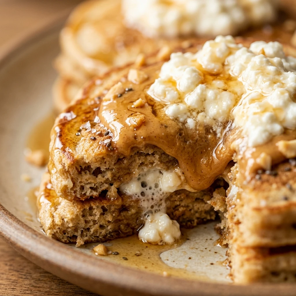 High Protein Peanut Butter Pancakes Cottage Cheese 25g