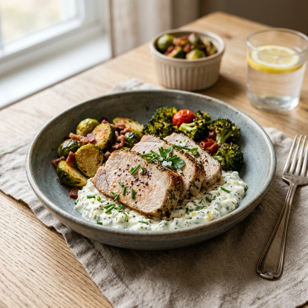 High Protein Pork Dinner 30g+ Easy Low Carb Meal Prep Cottage Cheese